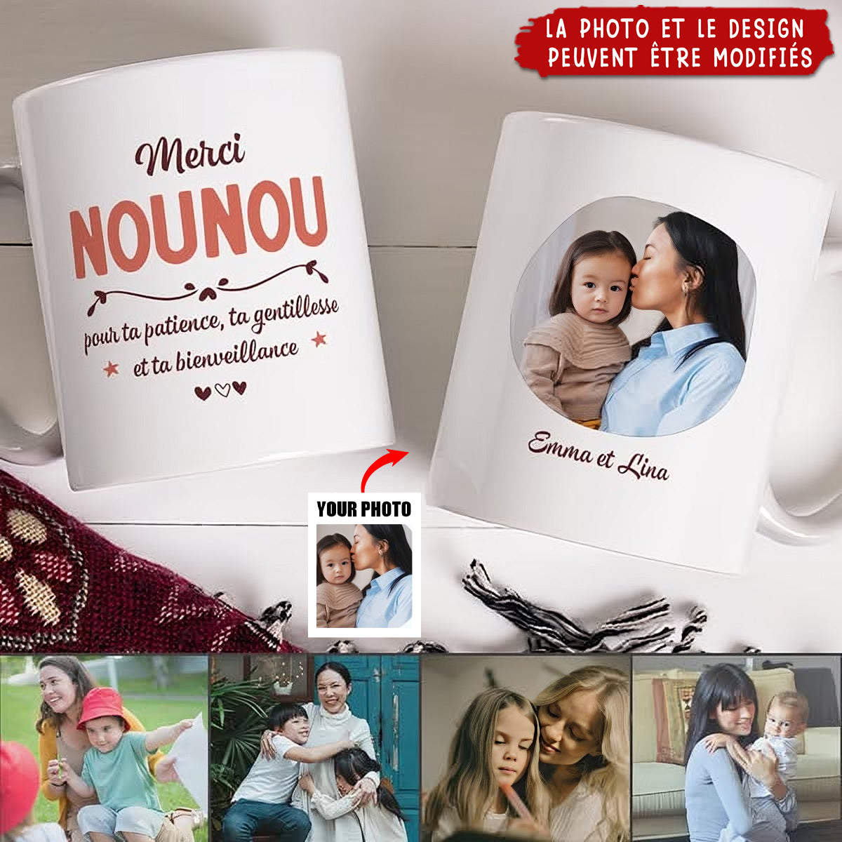 Merci Nounou Avec Photo - Mug Personnalisé Nounou