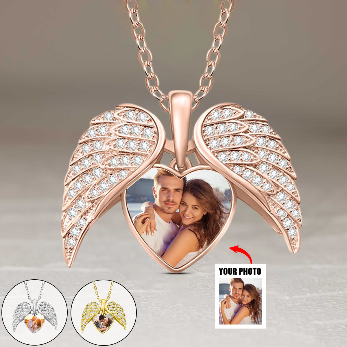 Collier Cœur Ailé avec Photo Personnalisée – Cadeau Unique d’Amour et de Souvenir