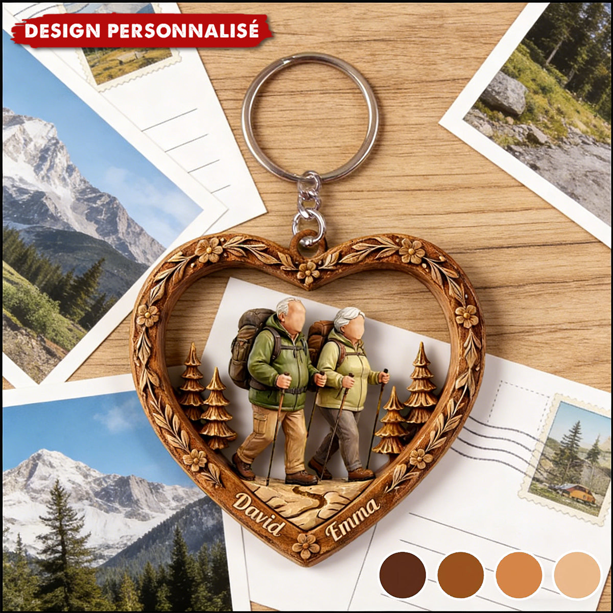 Porte-clés couple randonneurs personnalisé — Cadeau pour randonneurs et couples