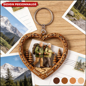 Porte-clés couple randonneurs personnalisé — Cadeau pour randonneurs et couples