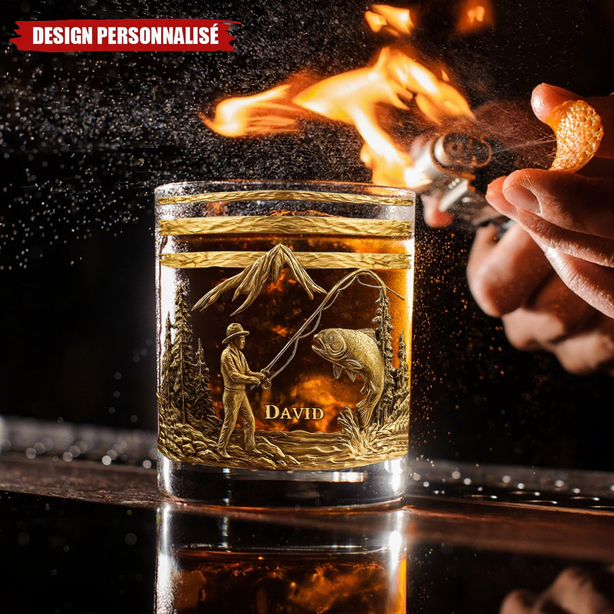 Verre à Whisky Personnalisé – Motif Pêcheur avec Gravure de Nom