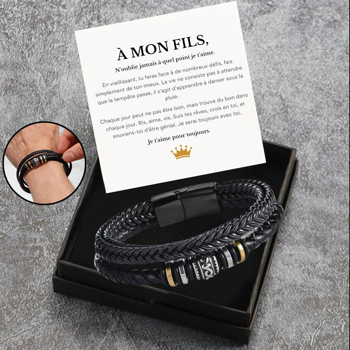 Bracelet en Cuir Personnalisé - Cadeau Émotionnel pour Fils