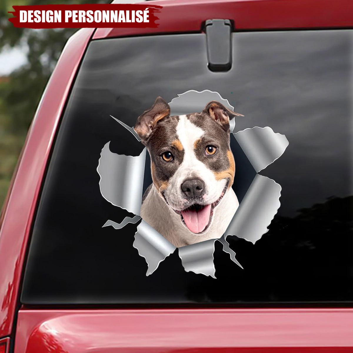 Autocollant Percé en Métal avec Photo de Chien – Design Unique