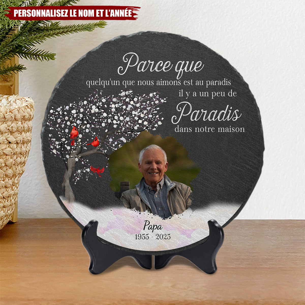 Pierre Commémorative Personnalisée – “Parce que quelqu’un que nous aimons est au paradis”