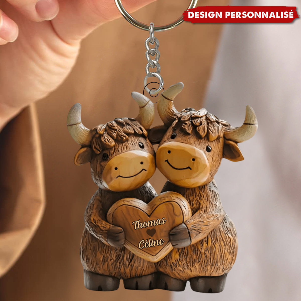 Porte-clés Couple de Yacks – Personnalisé avec Prénoms Gravés