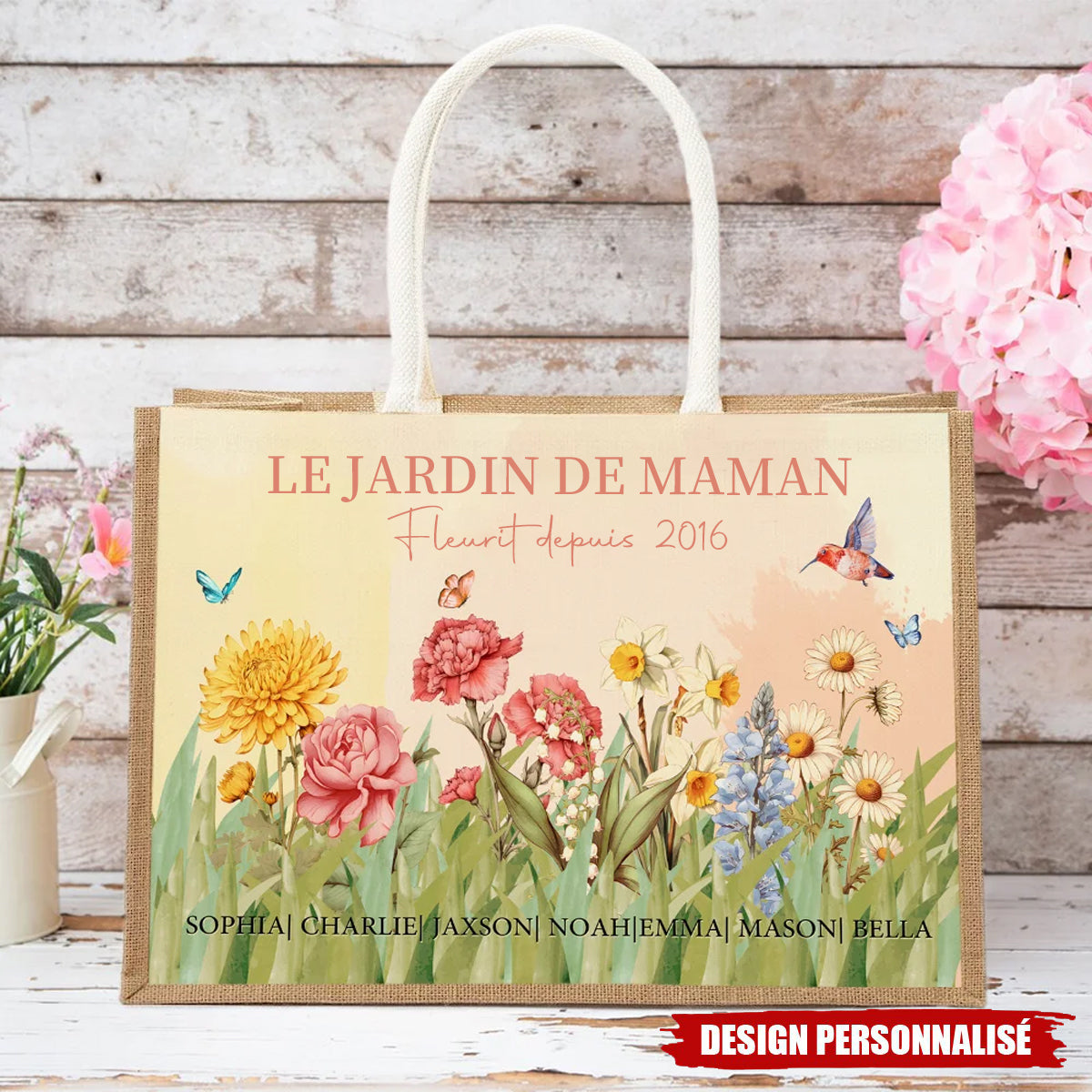Sac en lin personnalisé - Chaque Enfant est une Fleur