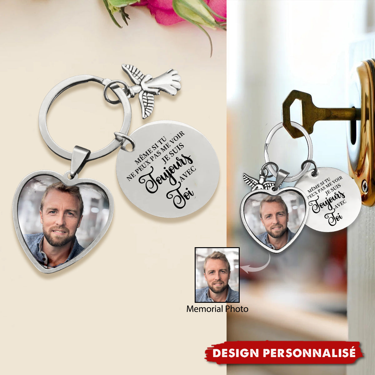 Porte-clés personnalisé avec photo et message commémoratif