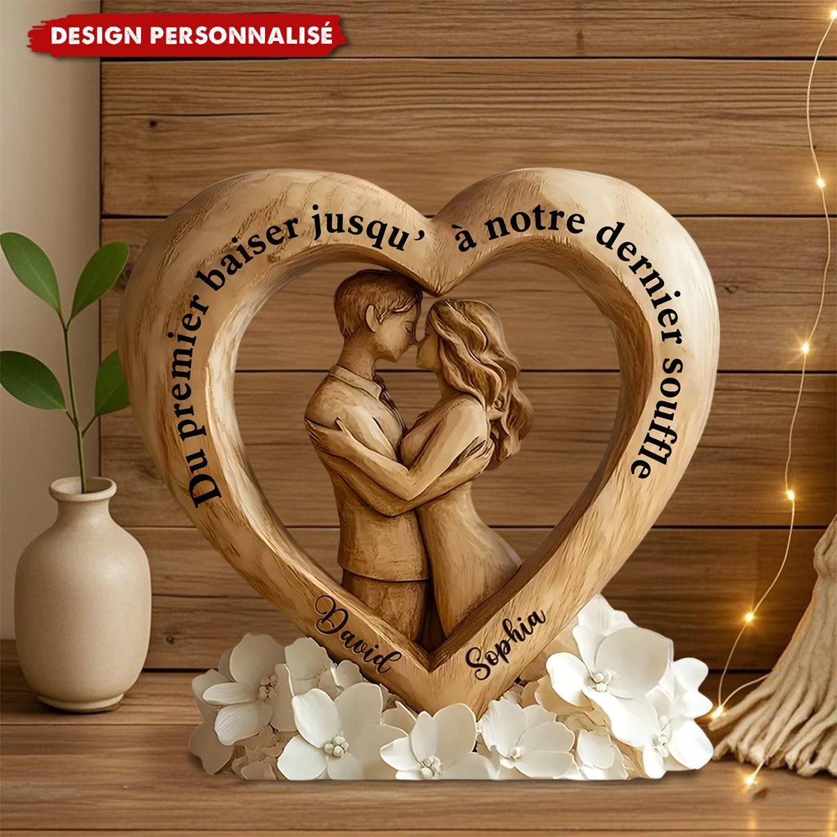 Plaque Acrylique Cœur Personnalisée – Du premier baiser au dernier souffle
