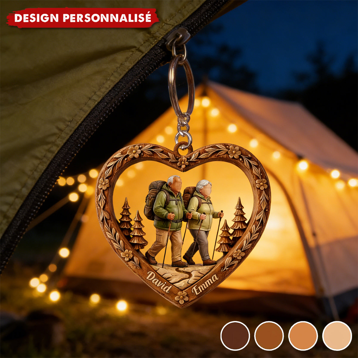Porte-clés couple randonneurs personnalisé — Cadeau pour randonneurs et couples