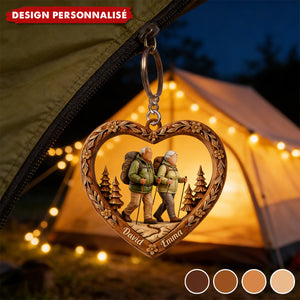 Porte-clés couple randonneurs personnalisé — Cadeau pour randonneurs et couples