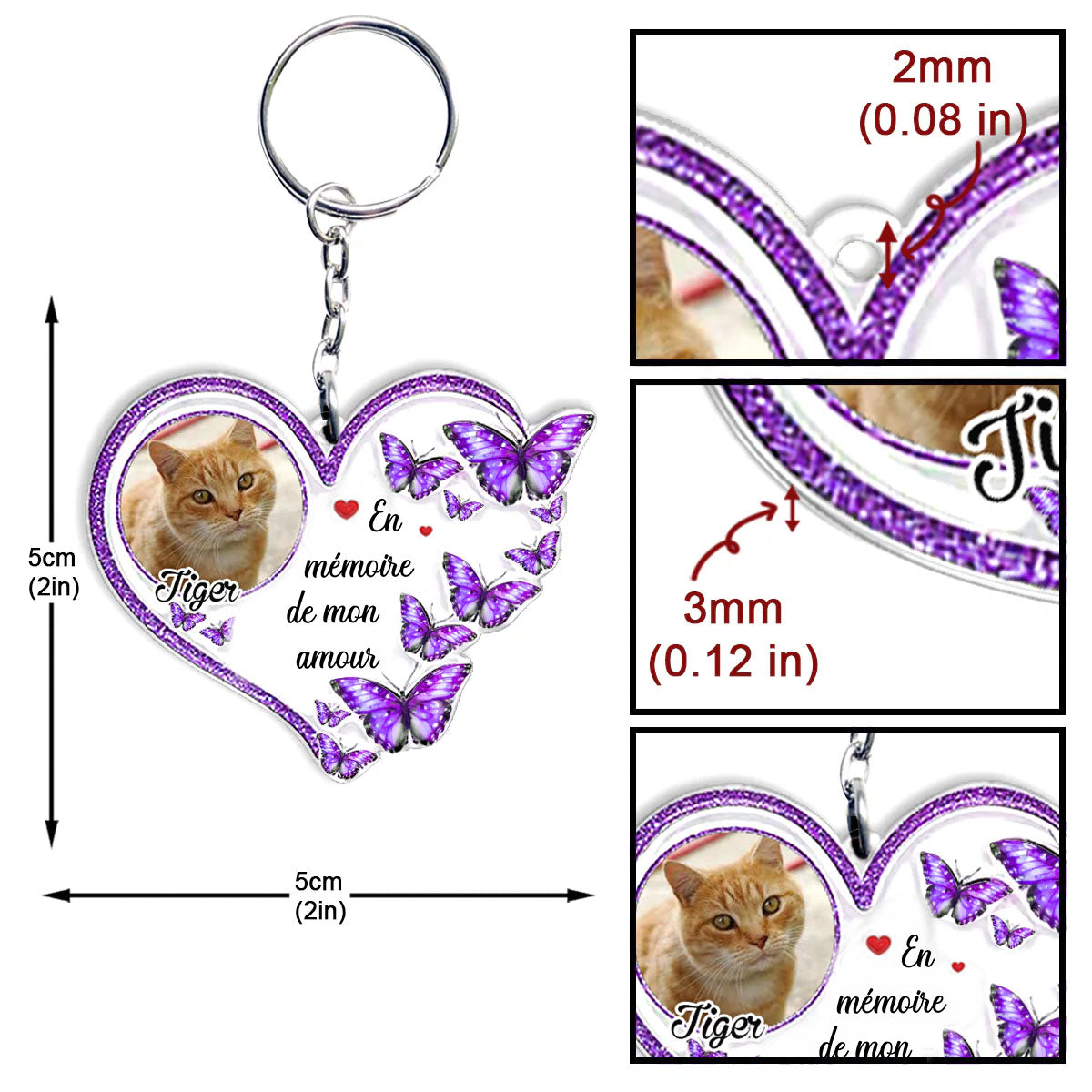 Toujours dans mon cœur – Porte-clés commémoratif personnalisé