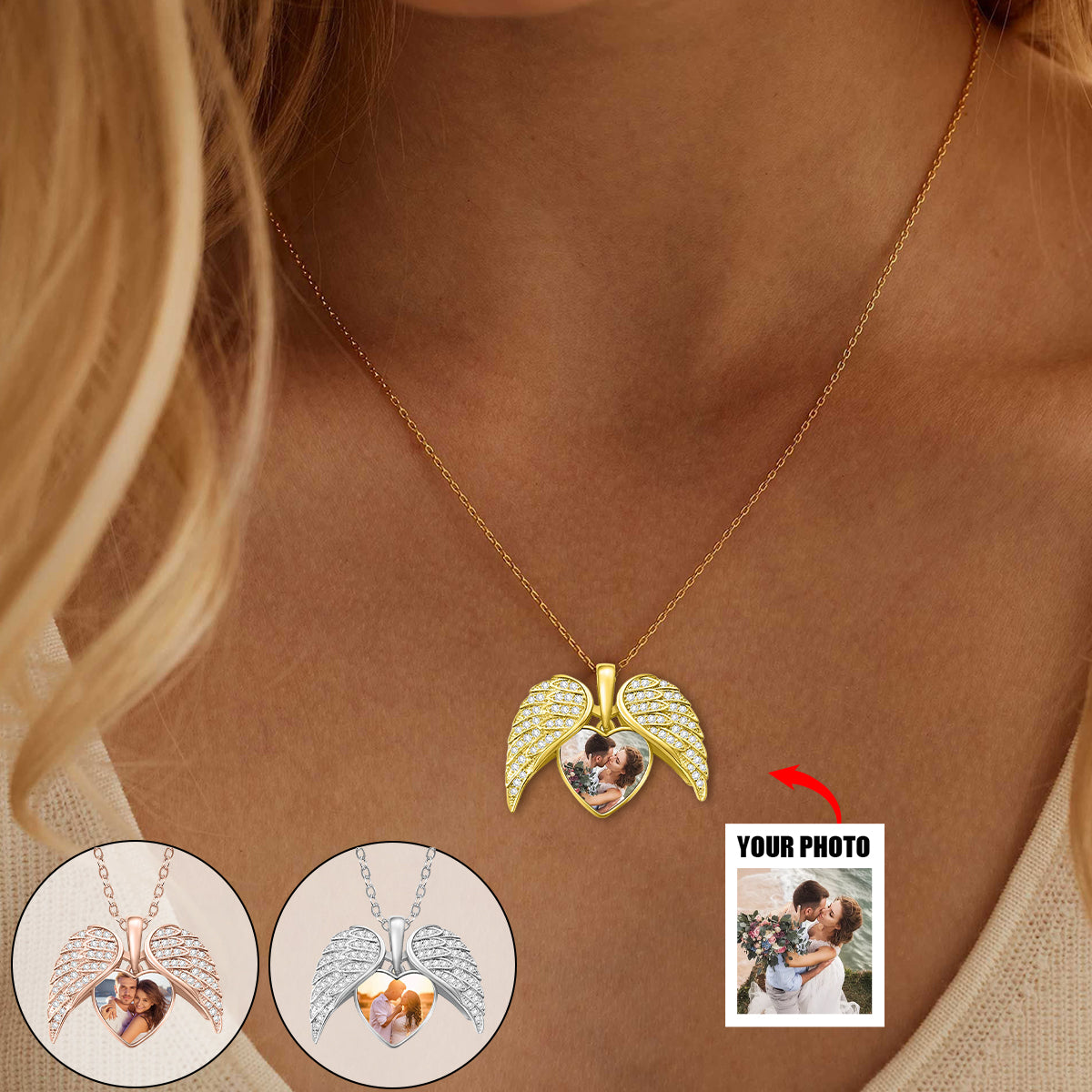 Collier Cœur Ailé avec Photo Personnalisée – Cadeau Unique d’Amour et de Souvenir