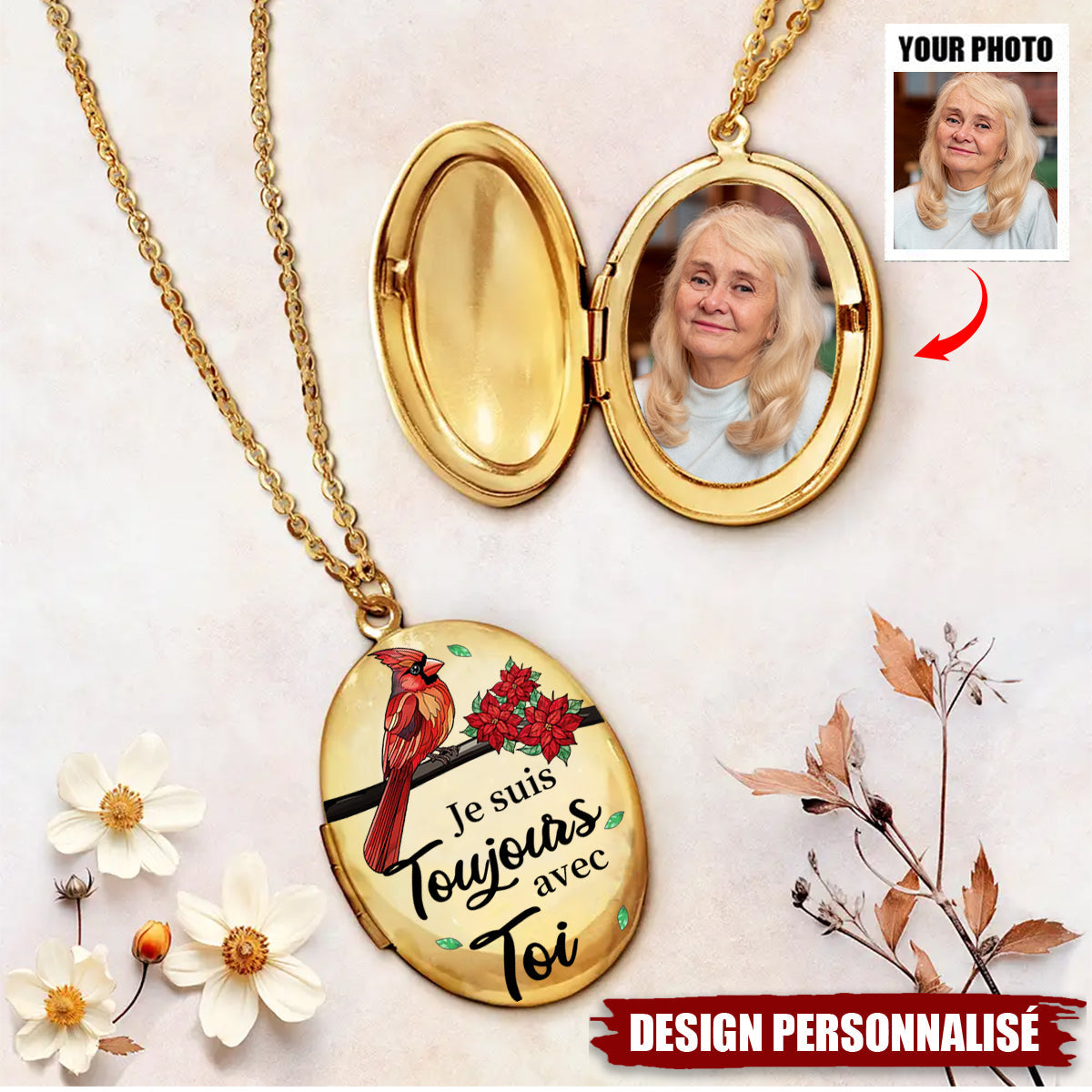 "Je suis toujours avec toi" —Collier Médaillon Personnalisé Cadeau avec photo personnalisée