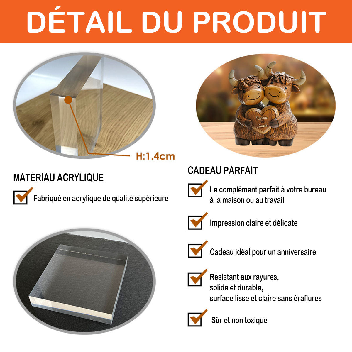 Plaque Personnalisée – Couple de Yacks Amoureux avec Prénoms Gravés