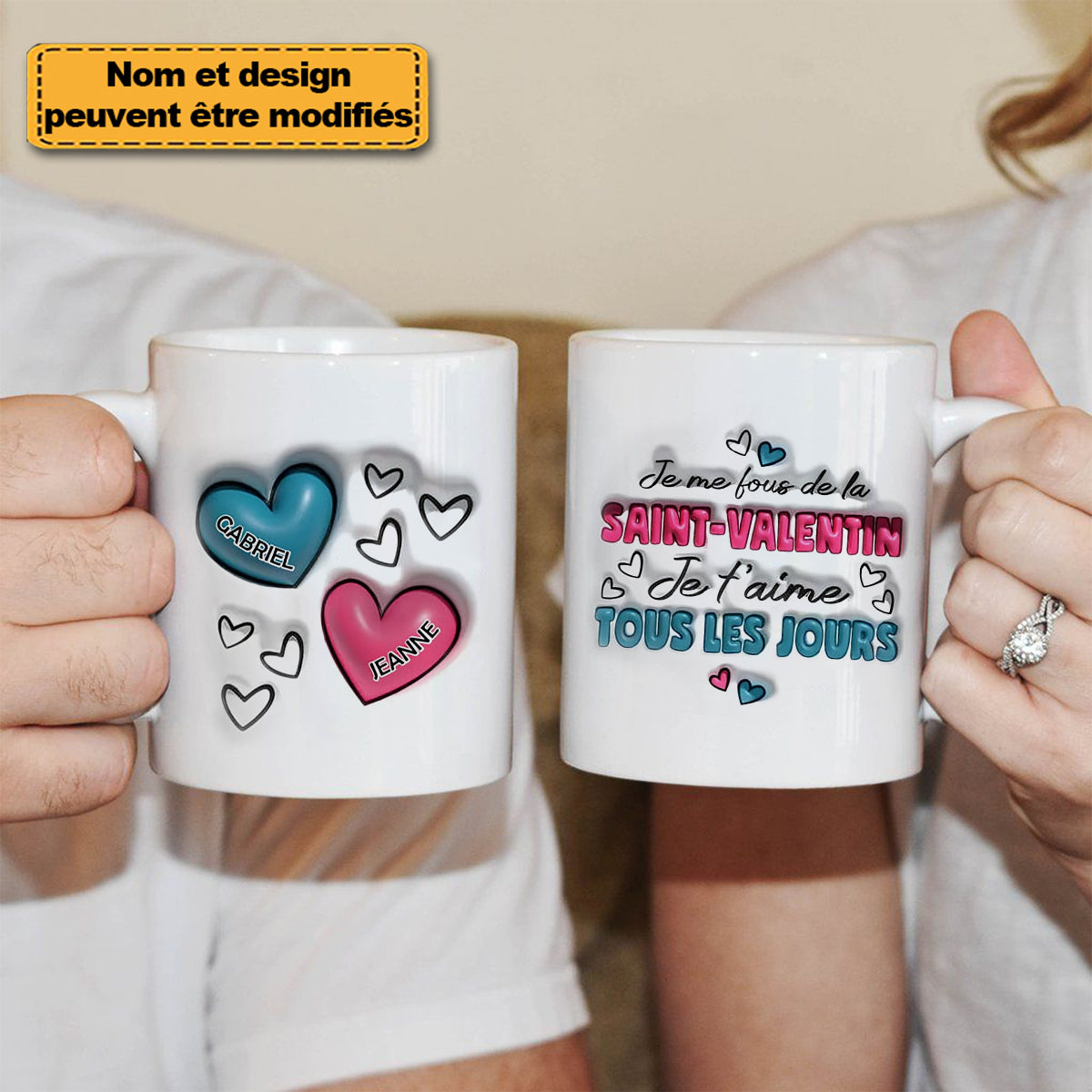 Mug Couple Personnalisé – Je t’aime Tous les Jours, Pas Seulement à la Saint-Valentin