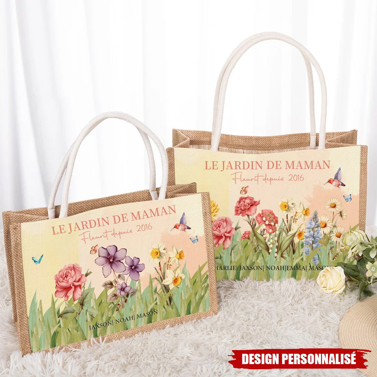 Sac en lin personnalisé - Chaque Enfant est une Fleur