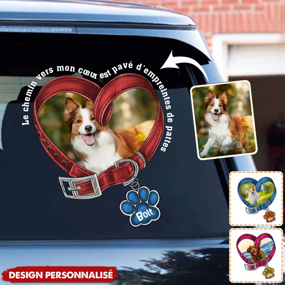 Autocollant Personnalisé – Collier en Cœur avec Photo et Nom du Chien