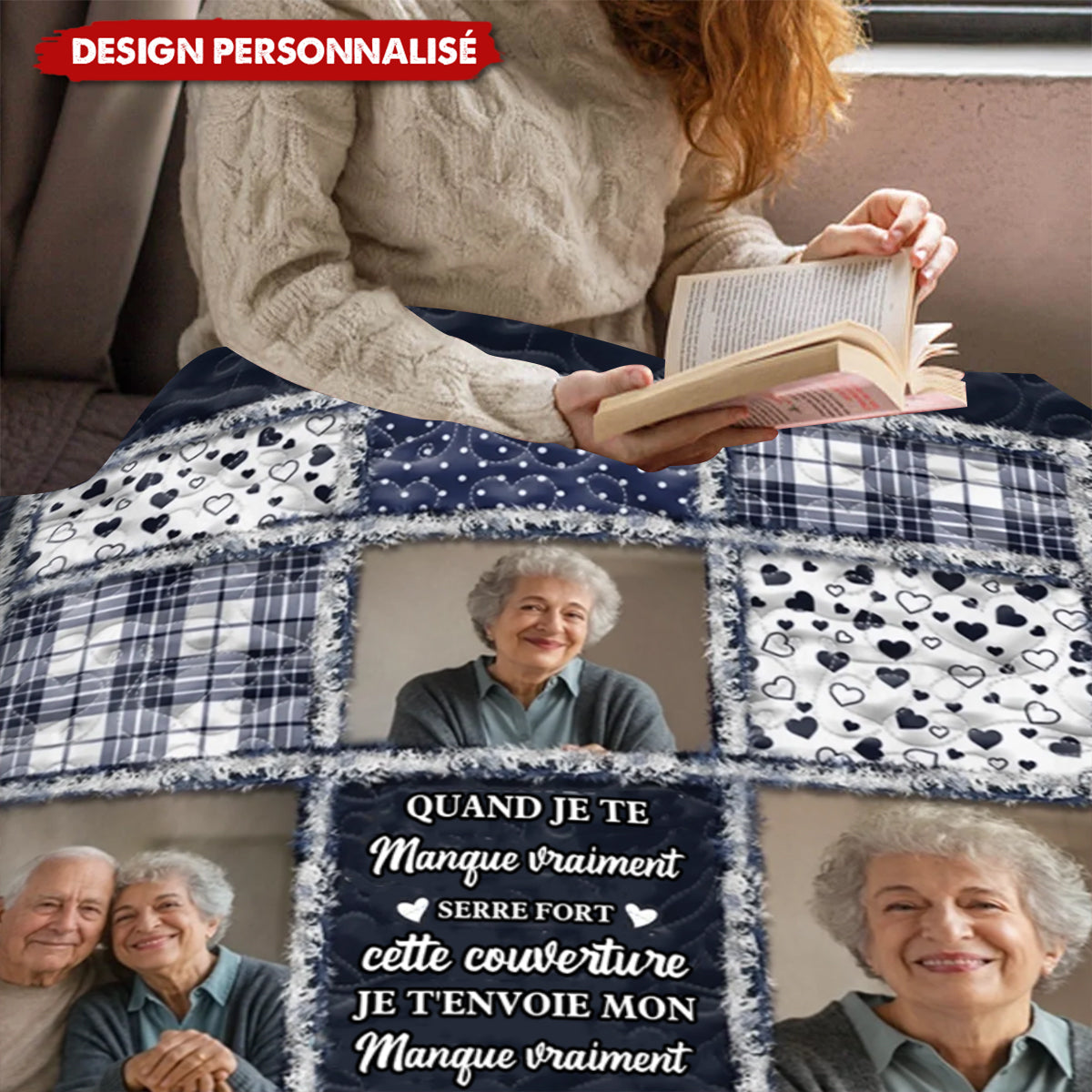 Couverture Photo Personnalisée avec Message d’Amour – Cadeau Chaleureux pour Grands-Parents et Famille