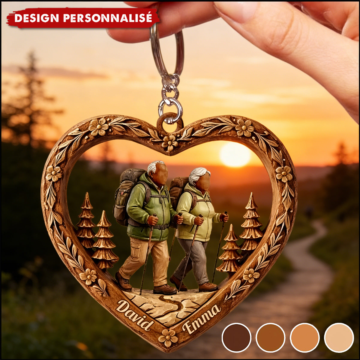 Porte-clés couple randonneurs personnalisé — Cadeau pour randonneurs et couples