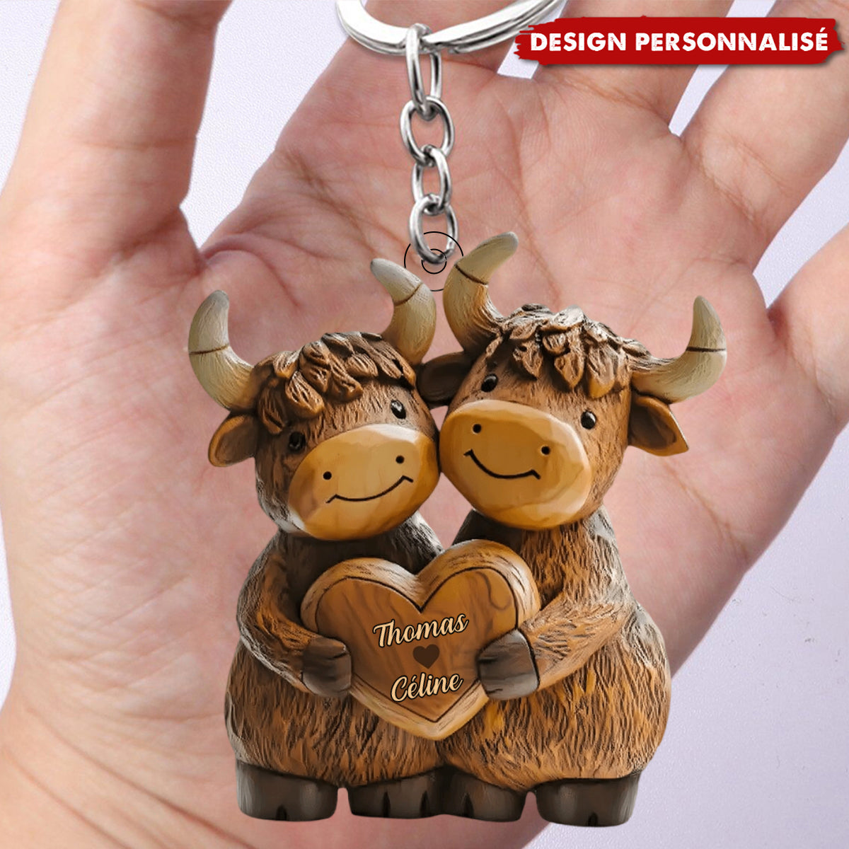 Porte-clés Couple de Yacks – Personnalisé avec Prénoms Gravés