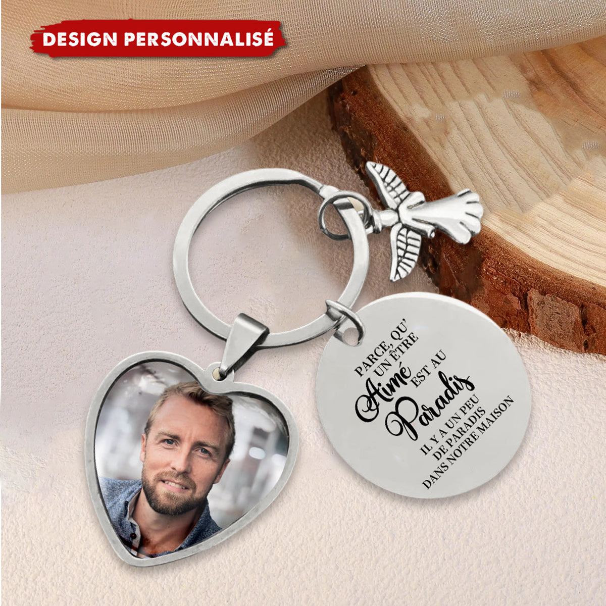 Porte-clés personnalisé avec photo et message commémoratif