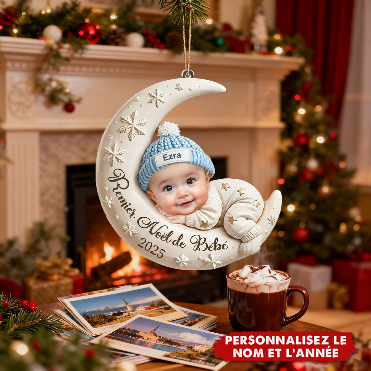 Décoration de Noël Personnalisée – Premier Noël de Bébé sur la Lune