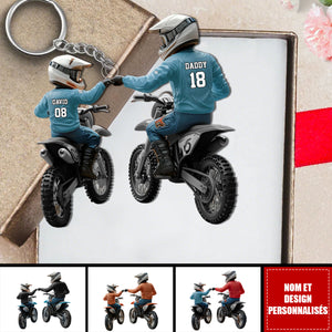 Papa et Enfant en Moto – Porte-clés Acrylique Moto Personnalisé