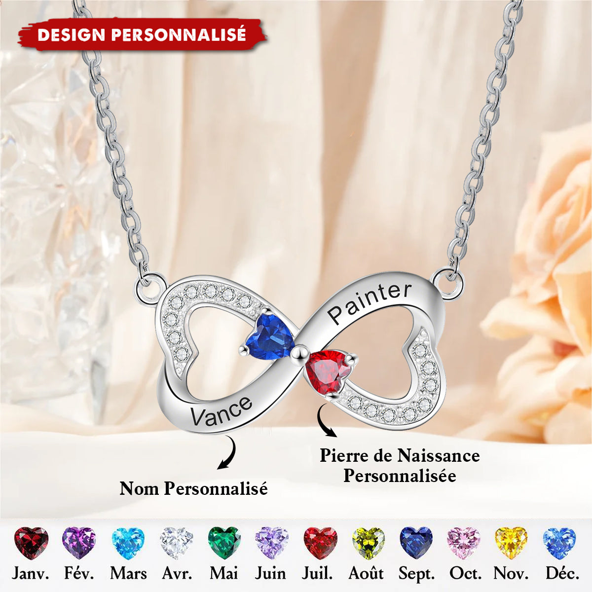 Collier Infini Cœurs Personnalisé - Symbole d’Amour Éternel