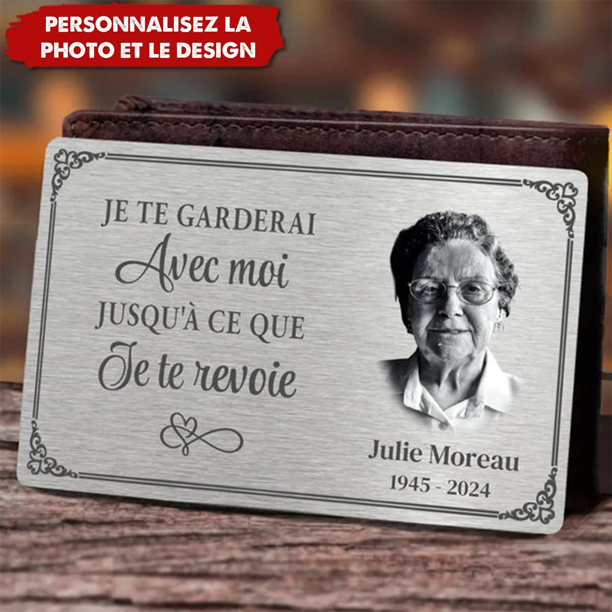 Toujours avec toi - Carte personnalisée en acier inoxydable comme souvenir de portefeuille