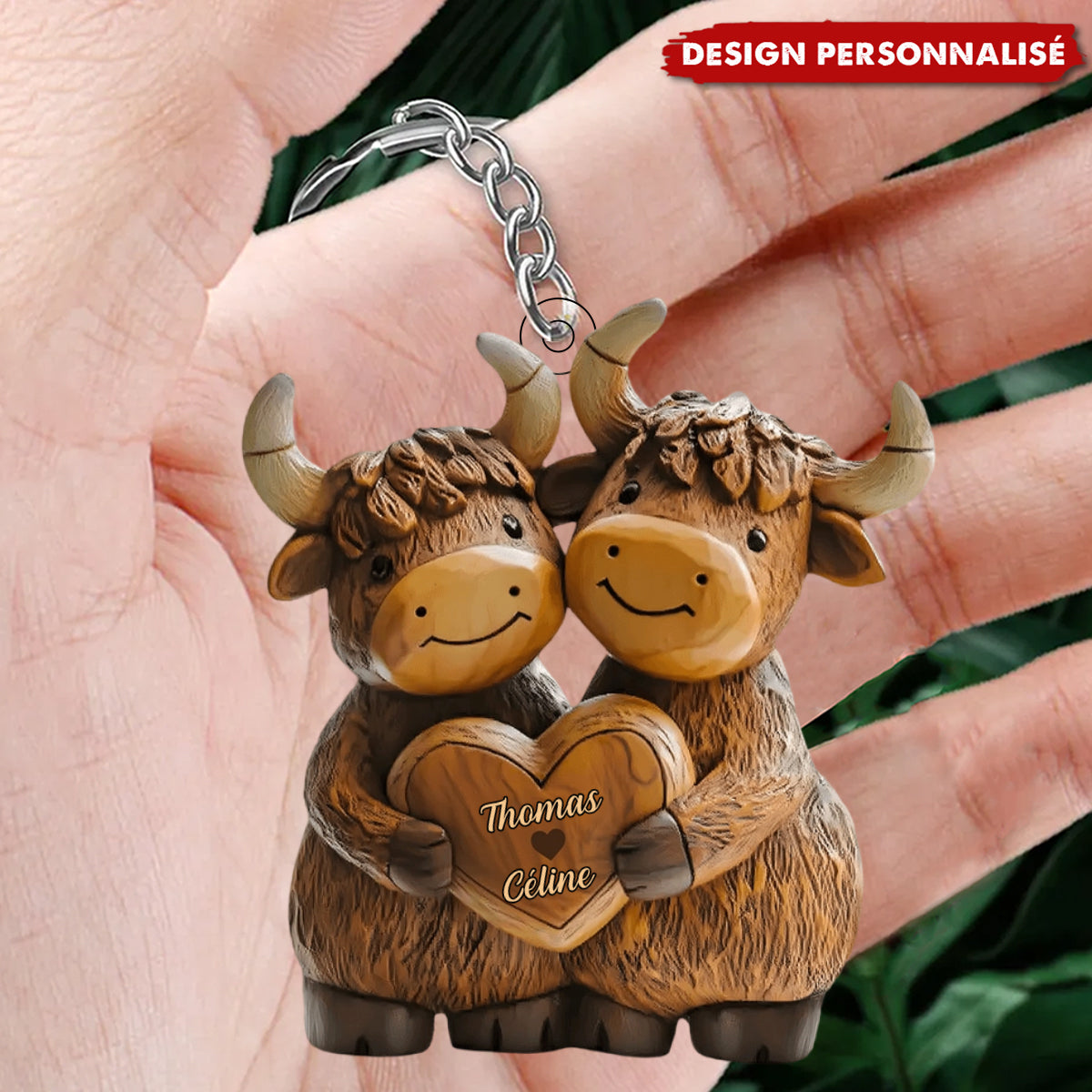 Porte-clés Couple de Yacks – Personnalisé avec Prénoms Gravés