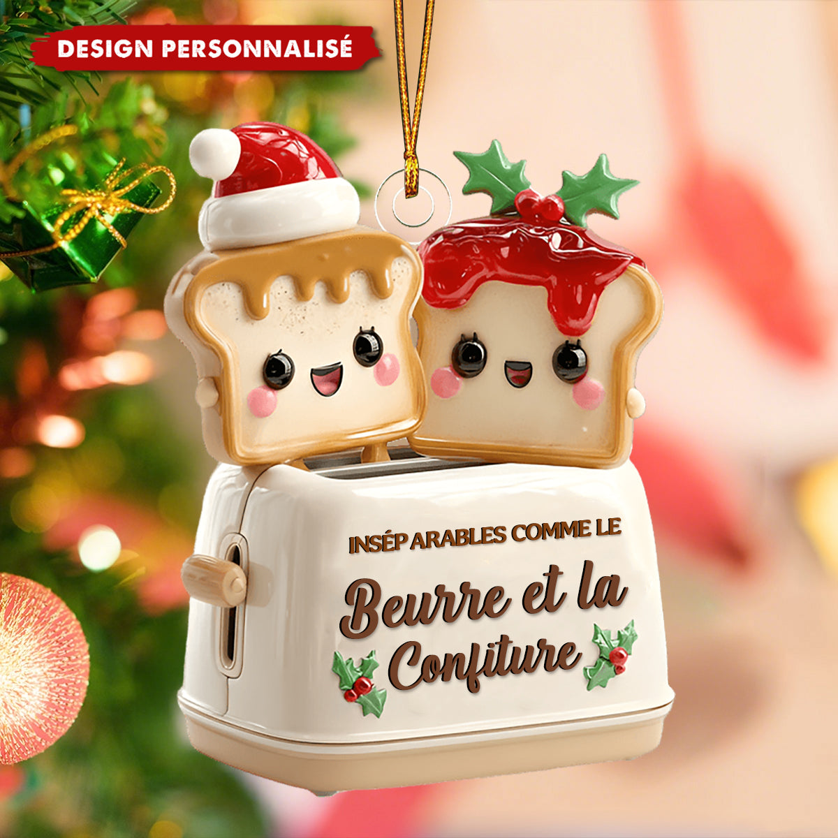 Ornement de Noël Personnalisé – Tranches de Pain "Beurre et Confiture"