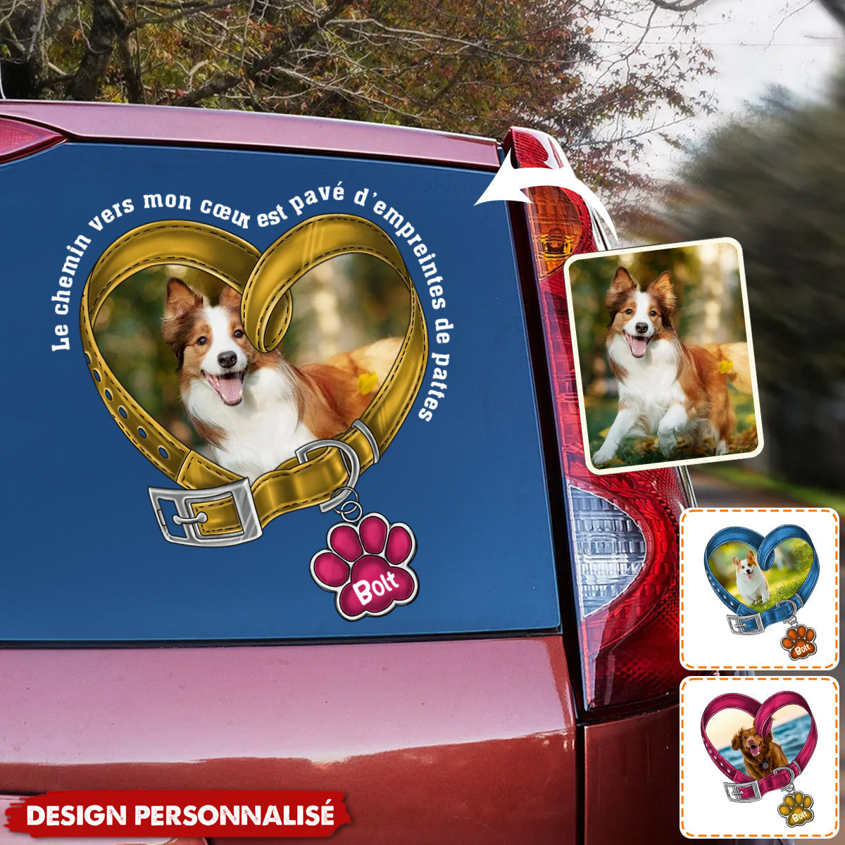 Autocollant Personnalisé – Collier en Cœur avec Photo et Nom du Chien