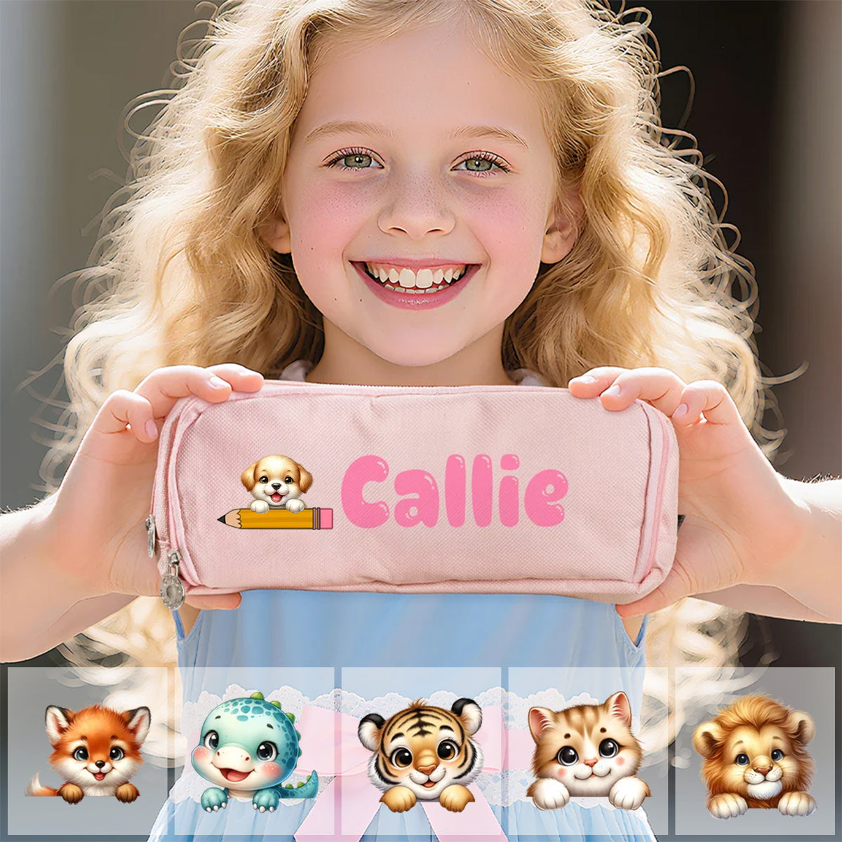 Trousse Scolaire Personnalisée avec Prénom et Animal – Grande Capacité