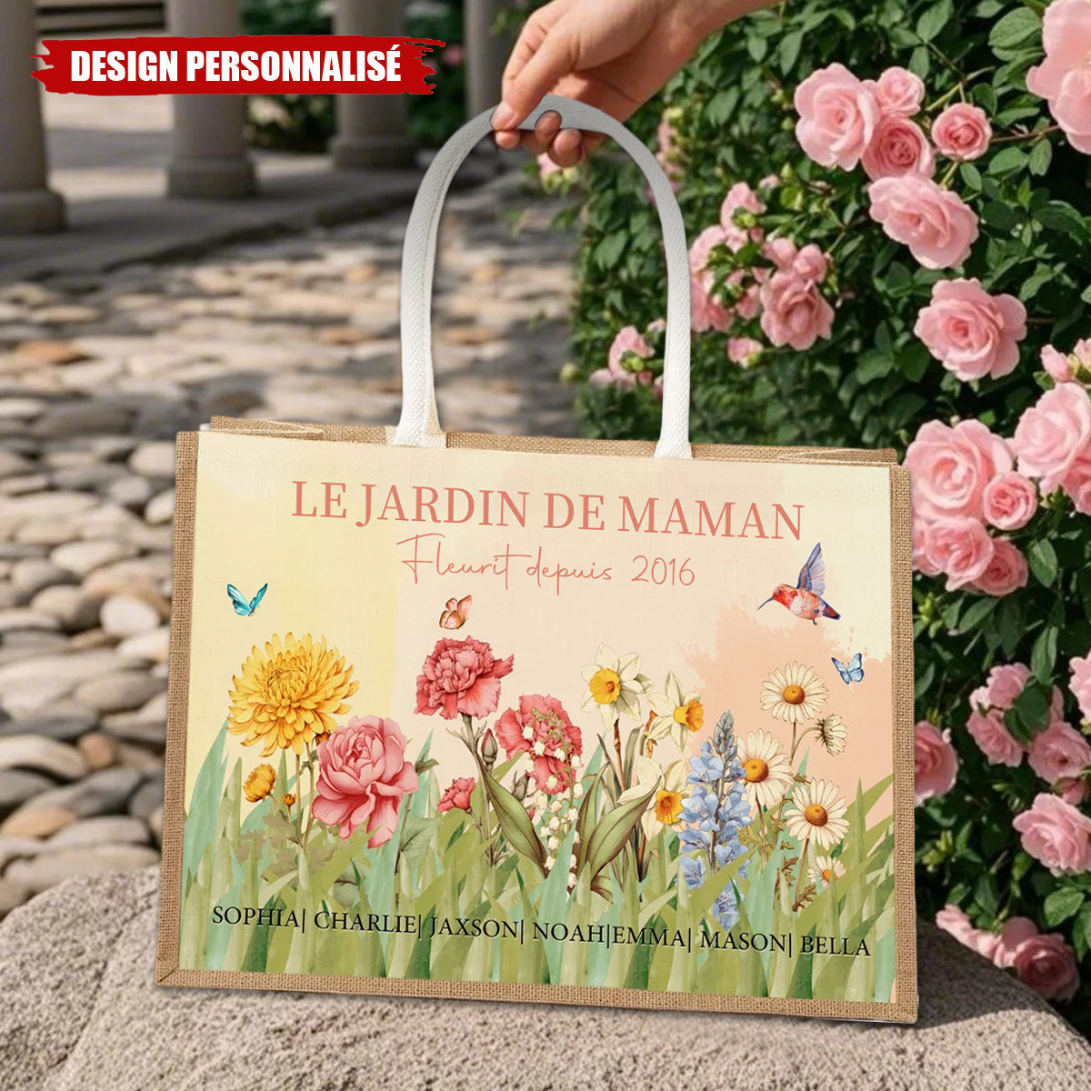 Sac en lin personnalisé - Chaque Enfant est une Fleur