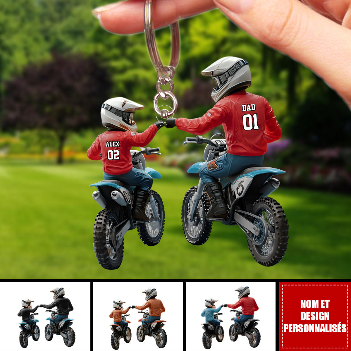 Papa et Enfant en Moto – Porte-clés Acrylique Moto Personnalisé