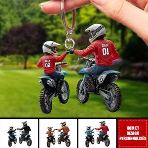 Papa et Enfant en Moto – Porte-clés Acrylique Moto Personnalisé