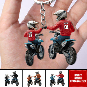 Papa et Enfant en Moto – Porte-clés Acrylique Moto Personnalisé