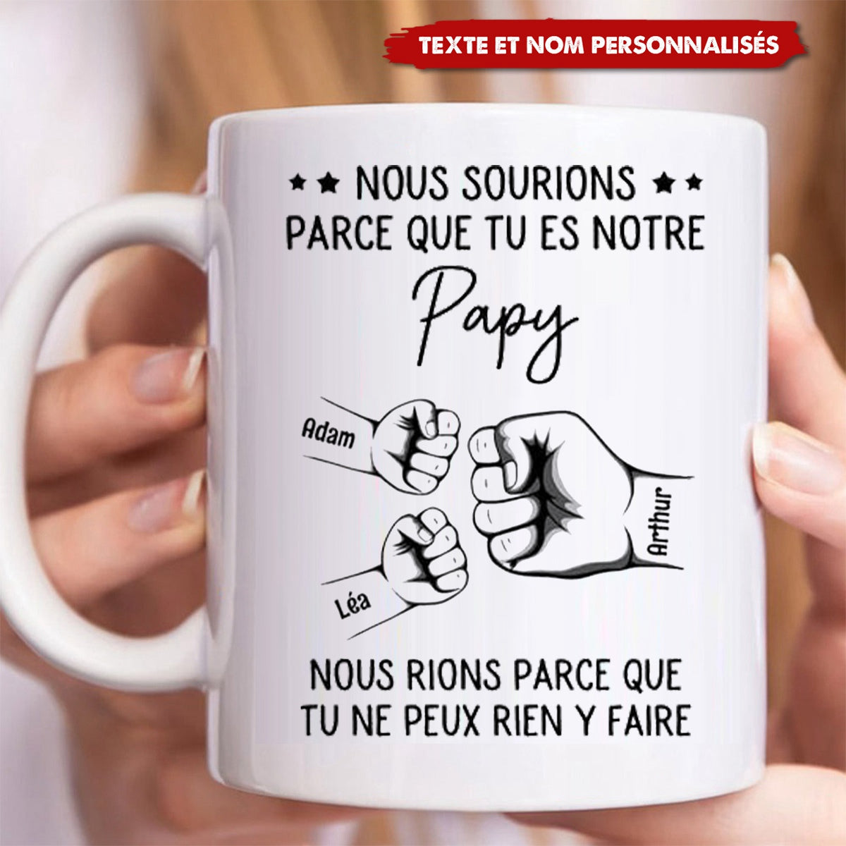 Mug Personnalisé pour Papy - "Nous Sourions Parce Que Tu Es Notre Papy"