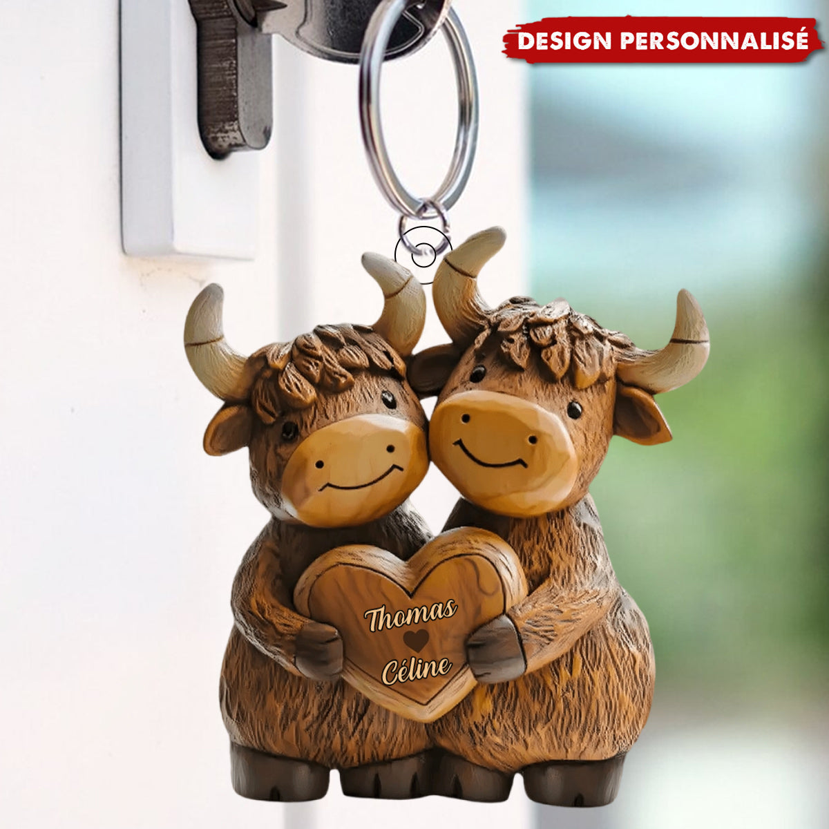 Porte-clés Couple de Yacks – Personnalisé avec Prénoms Gravés