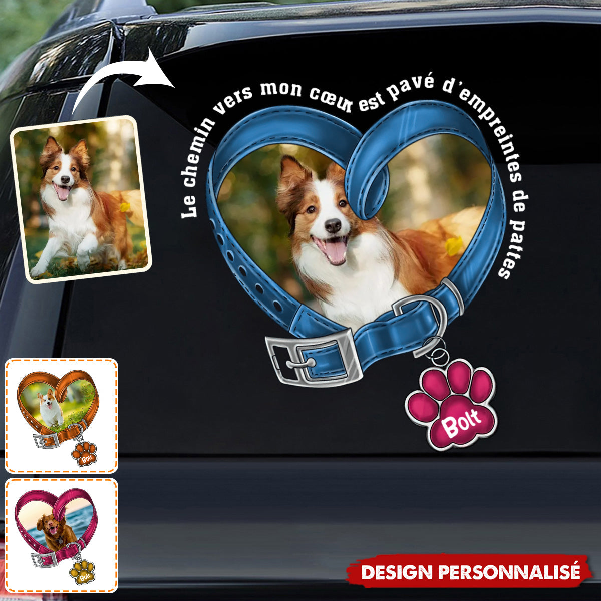 Autocollant Personnalisé – Collier en Cœur avec Photo et Nom du Chien
