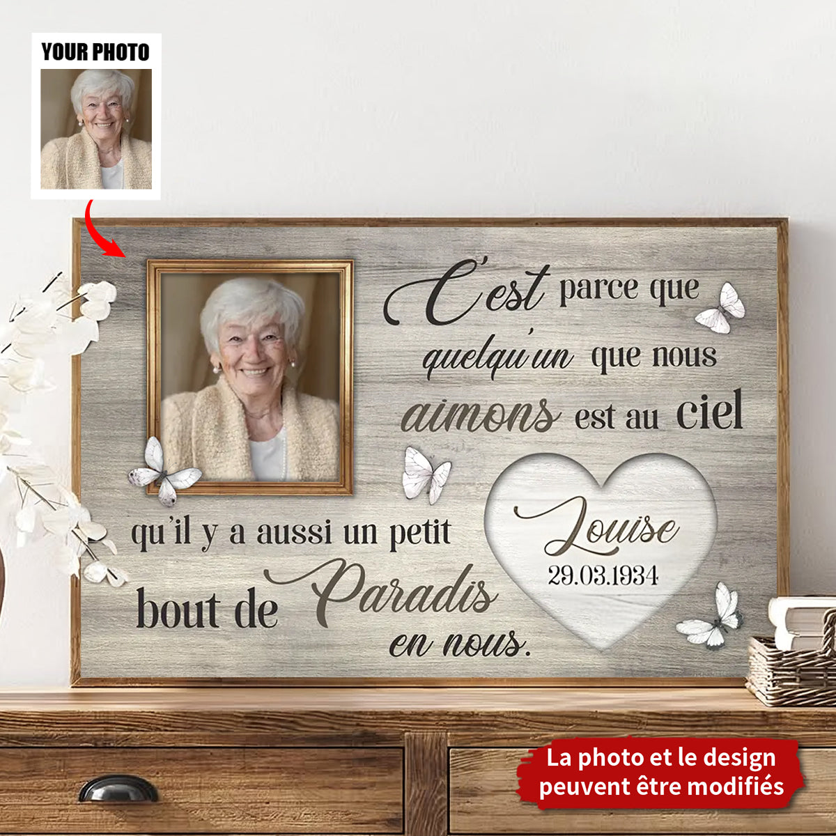 Plaque Mémoriale Personnalisée avec Photo - Un Petit Bout de Paradis en Nous