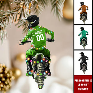 Ornement de Noël Motocross Personnalisée – Ajoutez Nom, Numéro et Couleur