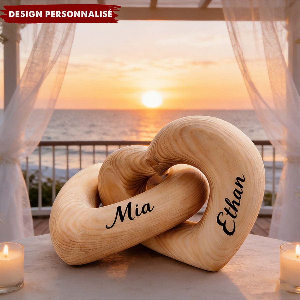 Sculture Cœur Infini en Bois Personnalisée – Décoration Romantique et Cadeau d’Amour Éternel