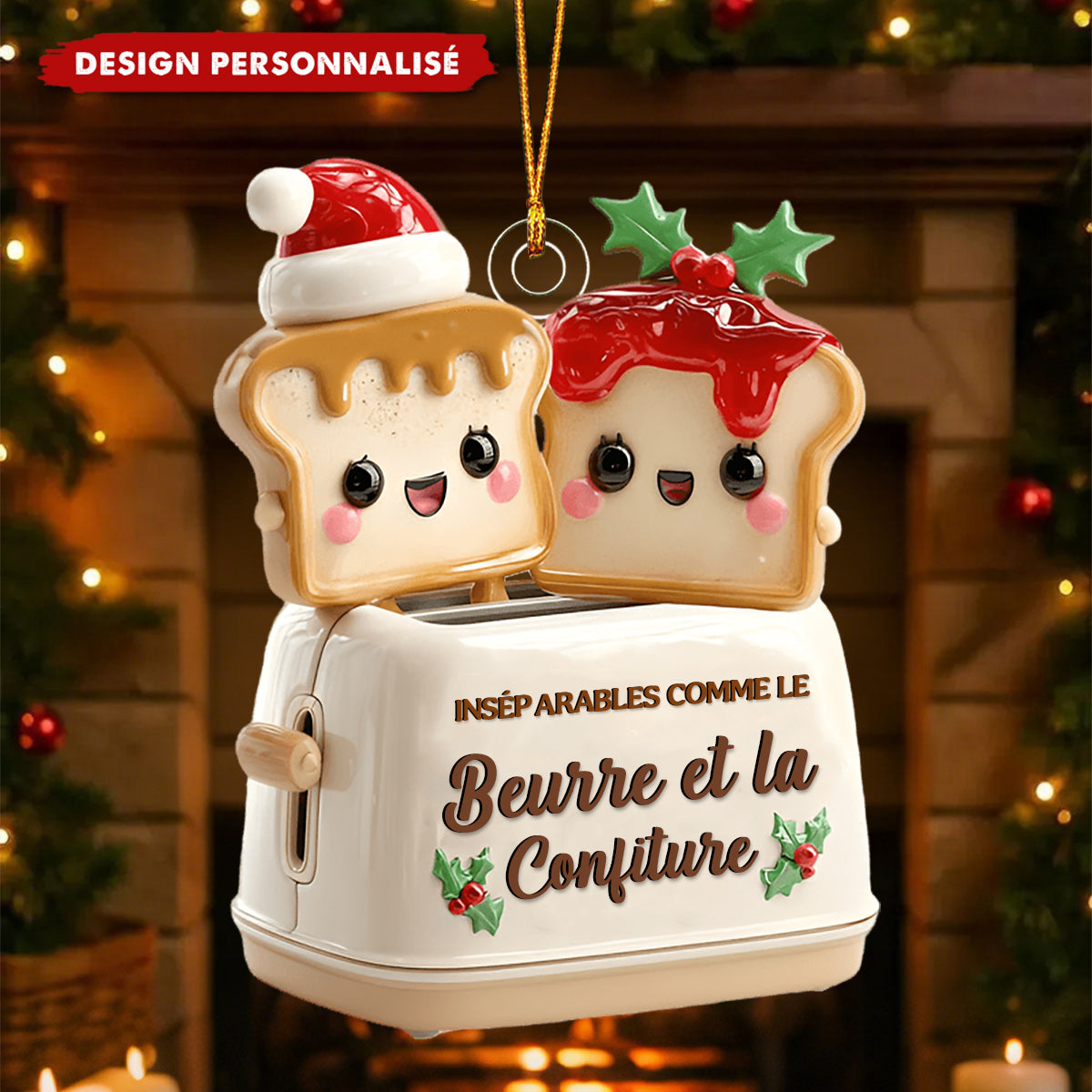 Ornement de Noël Personnalisé – Tranches de Pain "Beurre et Confiture"