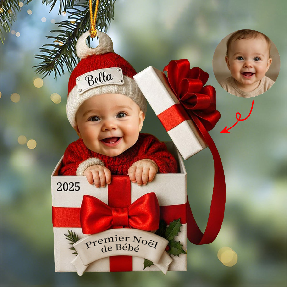 Ornement de Noël Personnalisé avec Photo de Bébé – Coffret Cadeau