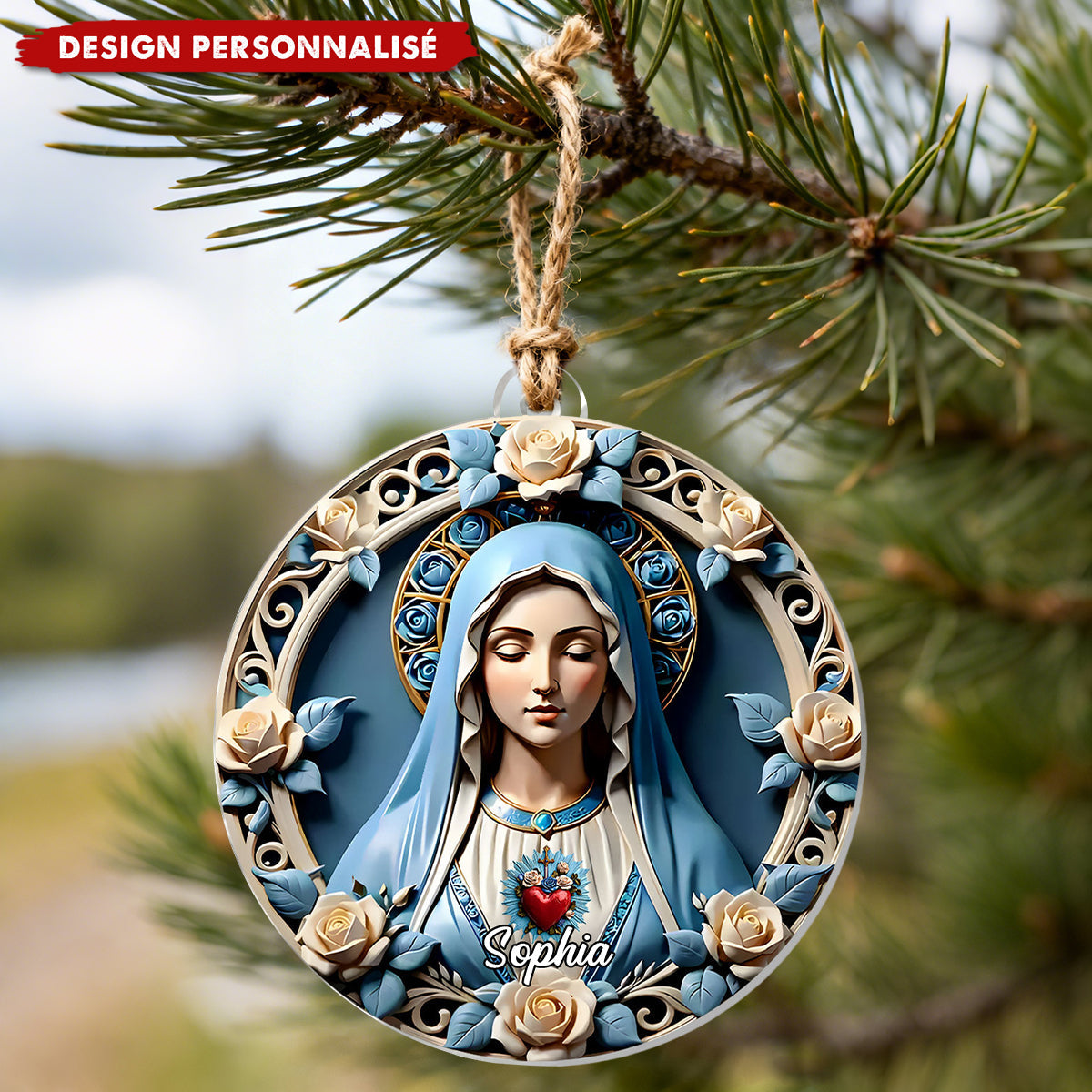 Ornement de Noël Personnalisé - Cœur Sacré de Marie