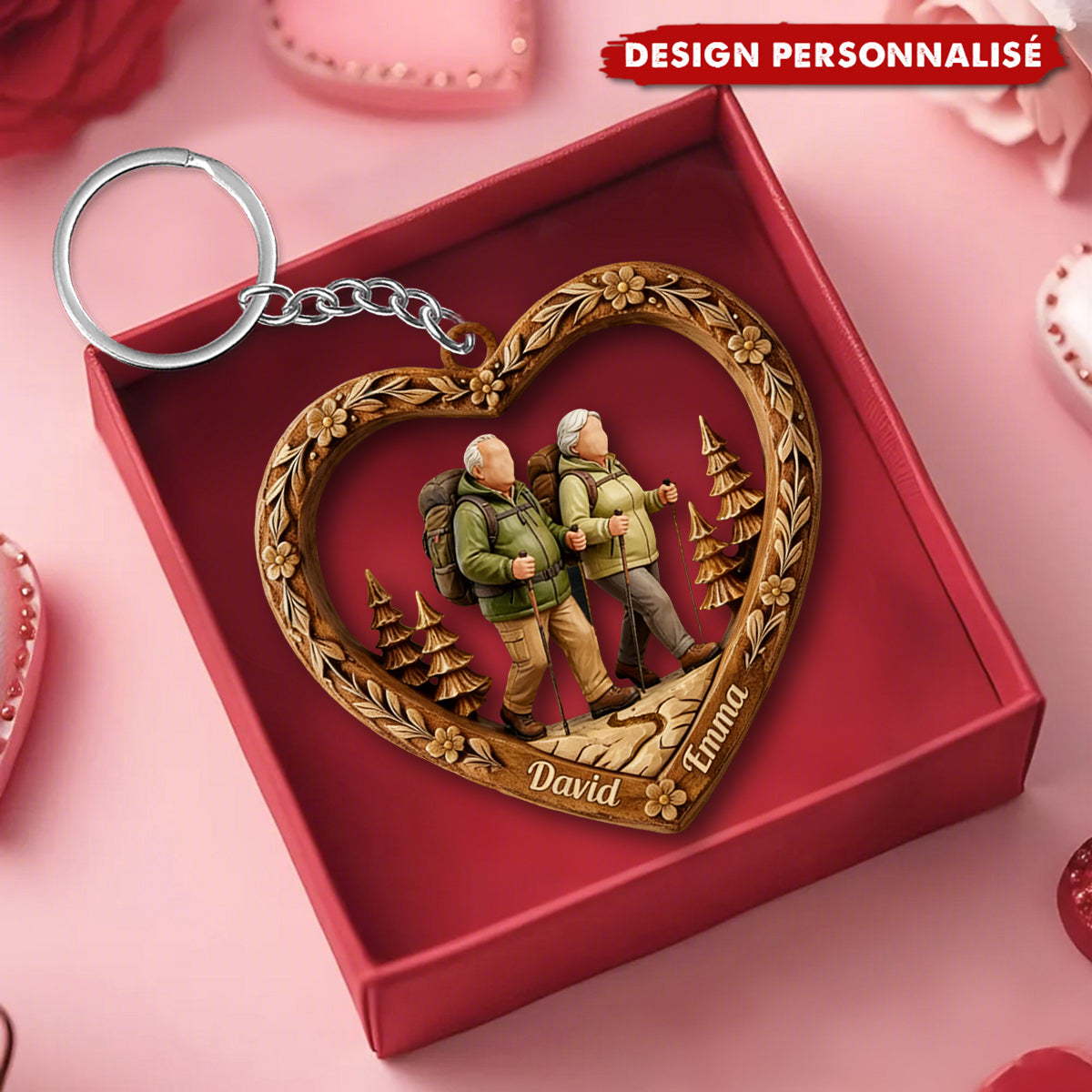 Porte-clés couple randonneurs personnalisé — Cadeau pour randonneurs et couples