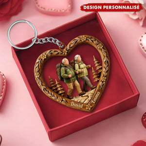 Porte-clés couple randonneurs personnalisé — Cadeau pour randonneurs et couples