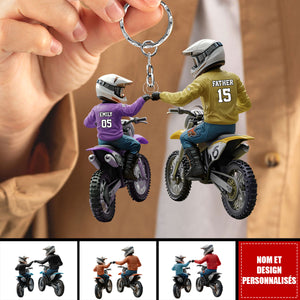 Papa et Enfant en Moto – Porte-clés Acrylique Moto Personnalisé