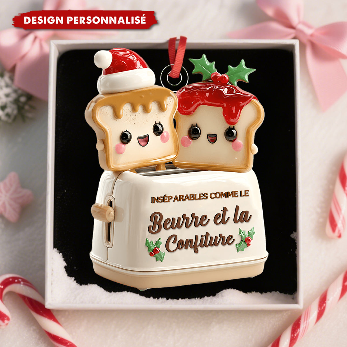 Ornement de Noël Personnalisé – Tranches de Pain "Beurre et Confiture"
